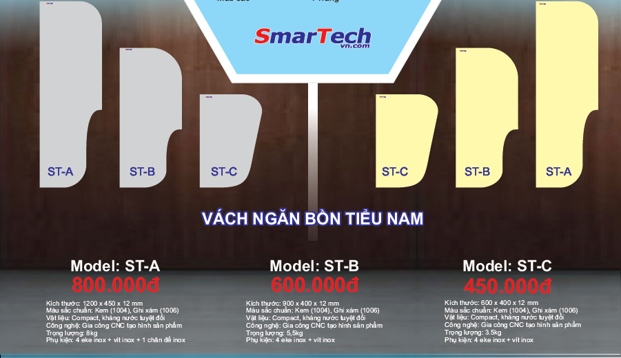 Vách ngăn bồn tiểu nam Smartech